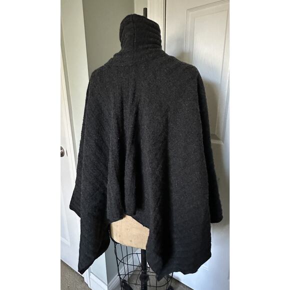 ALEXANDRA BARTLETT 100% Wool Turtleneck Sweater Poncho Top Dark Gray Charcoal - Picture 15 of 16